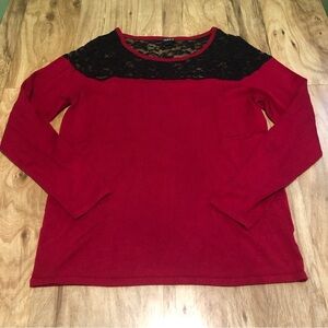 Torrid Red Sheer Black Lace Shoulder Long Sleeve Shirt Top Womens Plus Size 0